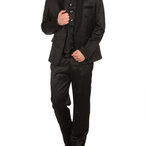 Poly Blend Notched Lapel Black Tuxedo 3Pc Suit